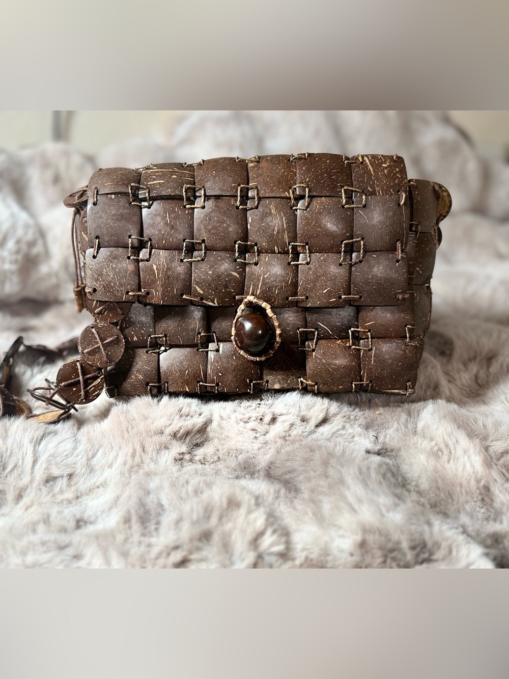 Hand Woven Coconut Shell Purse Cross Body Shoulder Bag Boho Hippie Boho